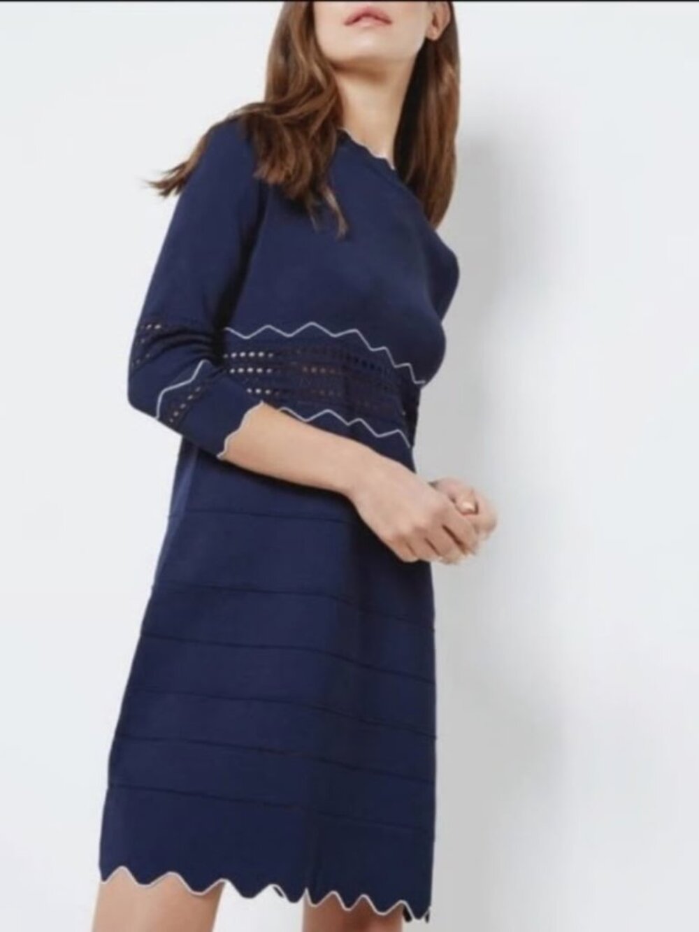 Ted Baker Coletie Scallop-Edged Knitted Dress Navy Blue Women's Size 4
